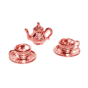 3Pcs Miniature Tea Set Vintage Metal Teapot Coffee Cups, Dollhouse Kitchen Accessories, Tiny Coffee Shop Decor for Doll House Display
