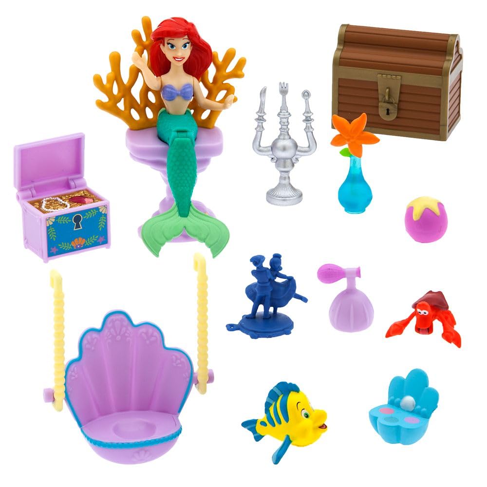 Disney Store Action Toys The Little Mermaid Ariel's Grotto Playset - Fun Girl Toys, Mini Figures Set - Includes Flounder, Sebastian, Treasures & More