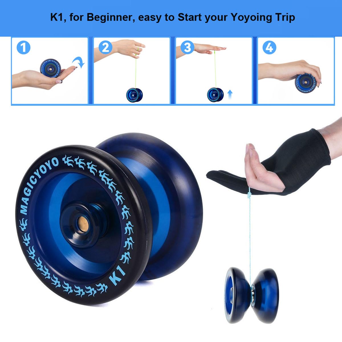 MAGICYOYO K1 Yoyo Pro Responsive Yo-yo for Kids Teens Adults, Navy Blue