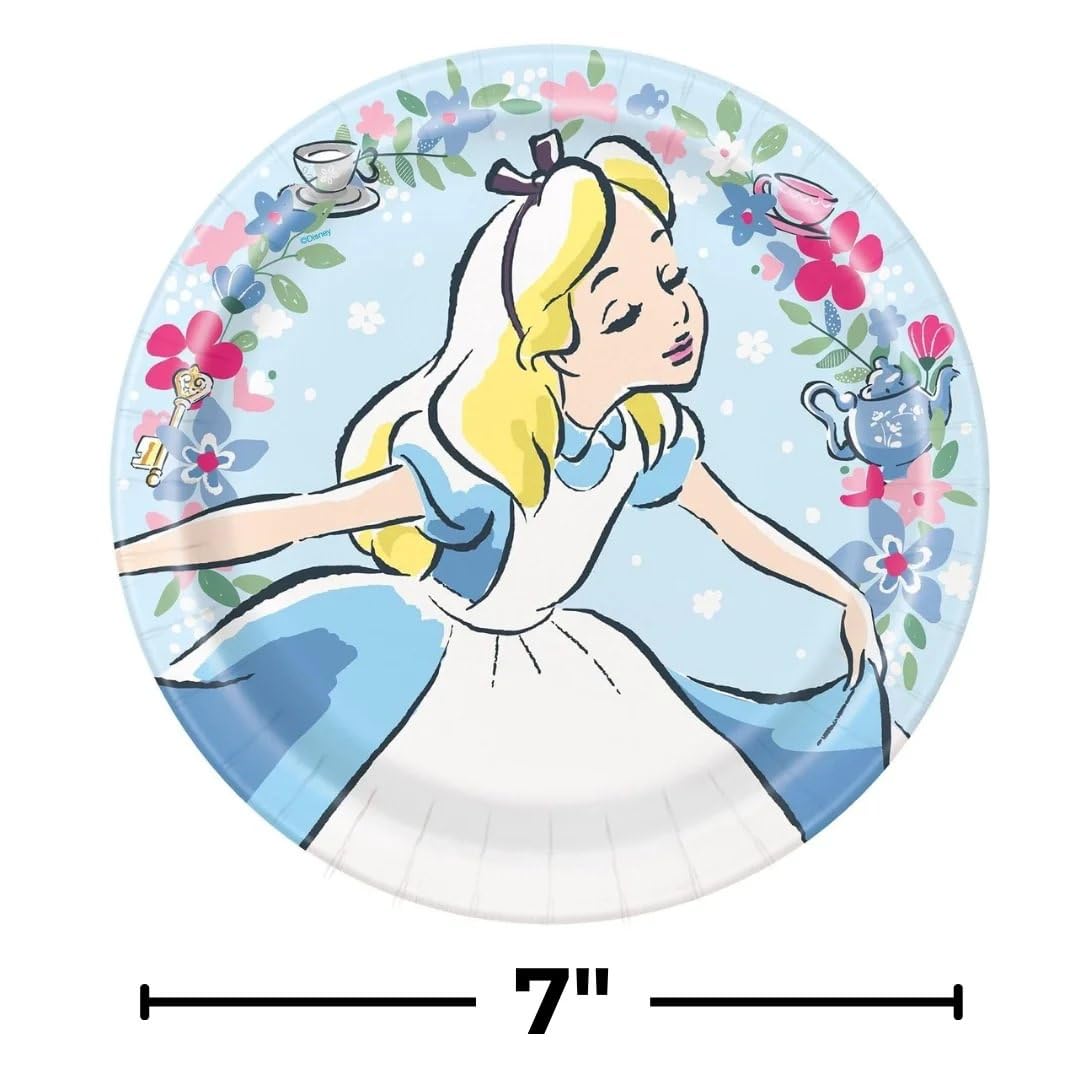 Disney Alice in Wonderland Dinner Plates 9" - Pack of 8 - Vibrant Round Multicolored Paper Plates, Perfect for Kids Parties & Celebrations