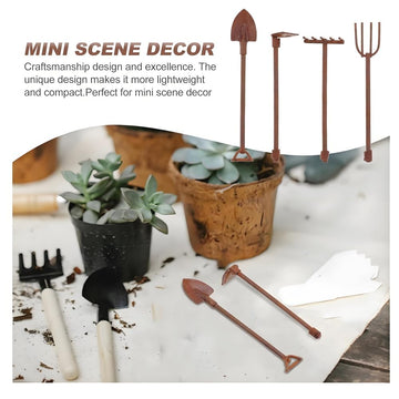 4Pcs Dollhouse Miniatures, 1/12 Scale Miniature Dollhouse Farm Tool Accessories, Mini Farm Tool Shovel Rake for Micro-Landscape Scene Decor