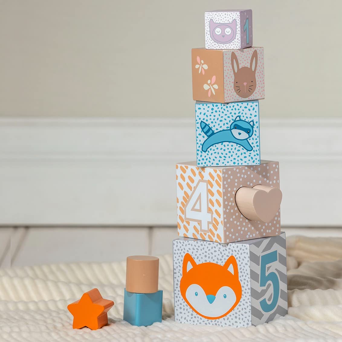 Mary Meyer Leika Wooden Toys Nesting & Stacking Blocks Montessori Toys for 18+ Months Old Toddler Preschool Gifts, 3.5 x 13.5-Inches, Woodland Animals