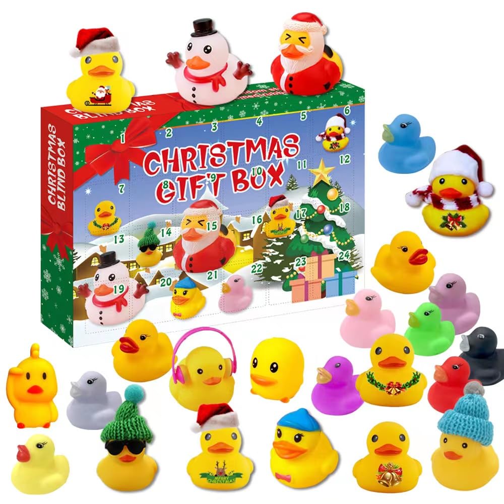 2025 Advent Calendar Rubber Ducks Bath Toys Christmas Blind Box Toy Ducks Mini Ducks for Kids Boys Girls Home Party Decoration Cruise Ducks Rubber