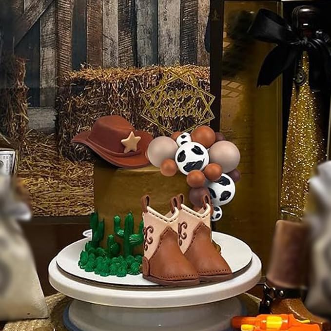 28PCS Cowboy Hat and Boot Cake Toppers Western Theme Decorations