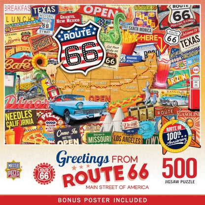 Masterpieces 500 Piece Jigsaw Puzzle for Adults, Family, Or Kids - Greetings from Route 66-15"x21"