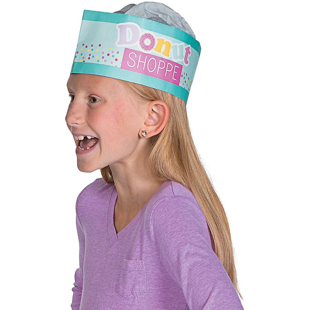 Donut Party Hats for Kids - Set of 12 Donut Shoppe Paper Hats - Party Accessories and Supplies