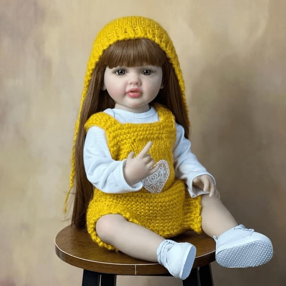 GUESSBELLY 55cm Full Body Vinyl Reborn Doll Girl Baby 22inch Lifelike Long Hair Princess Newborn Toddler Baby Bath Toy for Kids Lovely Birthday Gift