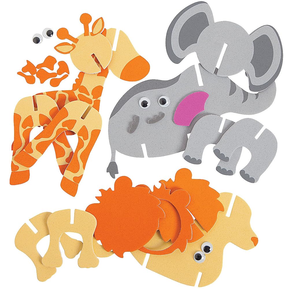 Fun Express 3-D Foam Safari Animals Ck - VBS Vacation Bible School Supplies/Decor - Crafts for Kids and Fun Home Activities