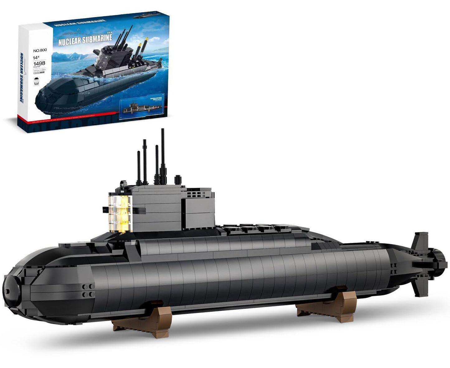 Strategic Nuclear Submarine Toy Building Blocks Set for Adult Kids, WW2 Historical Military Battleship Model Kit with Light, Home Office Decor