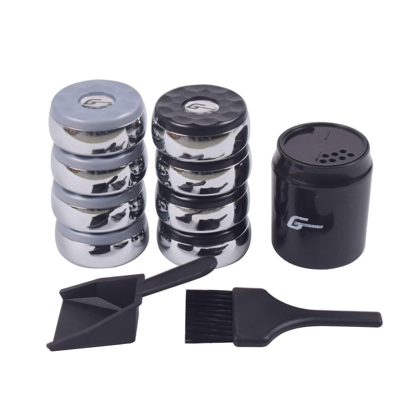 GAMESUN Shuffleboard Pucks (Set of 8) - 2 5/16" (58mm) with ABS Caps - Chrome, Black