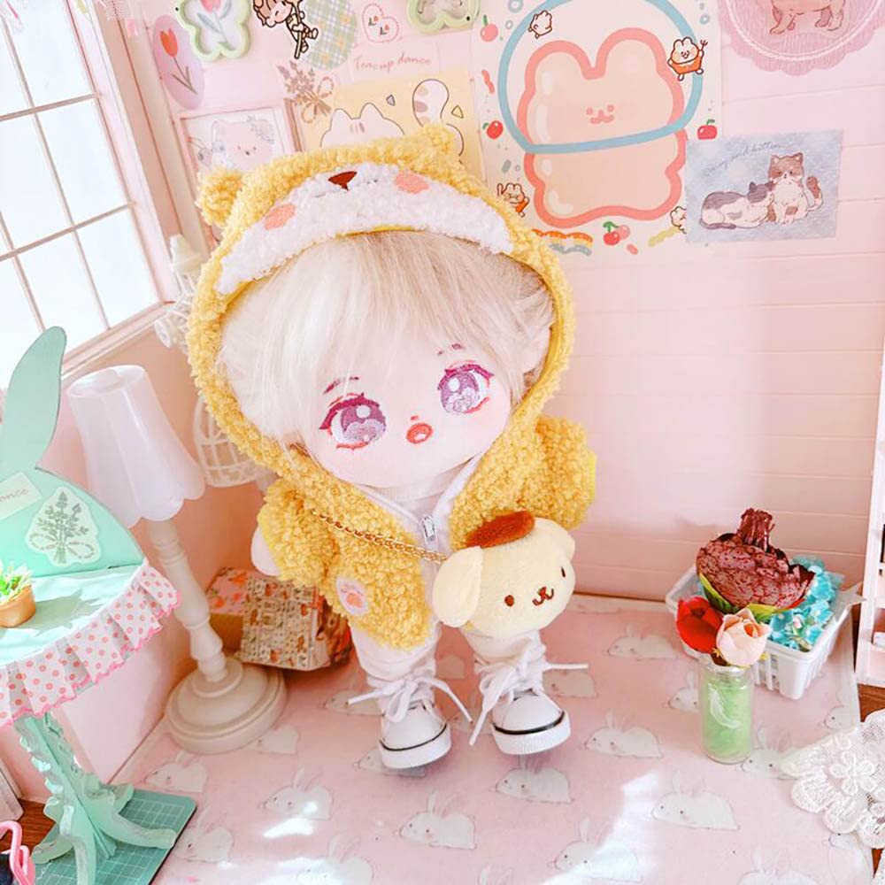niannyyhouse 20cm Plushie Doll Clothes Corgi Jacket Hoodie 8in Doll Accessories (Yellow)