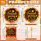 96 Pieces Friendsgiving Tableware Set Party Supplies - Fall Thanksgiving Pattern Disposable Dinnerware with Paper Plates, Napkins, Forks for Autumn