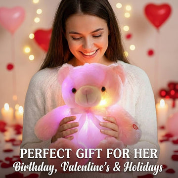 sofipal Light Up Teddy Bear Stuffed Animal, 18" LED Glow Plush Toy with Night Light, Soft Luminous Bear Toy for Kids Girls, Birthday Valentines (Pink)