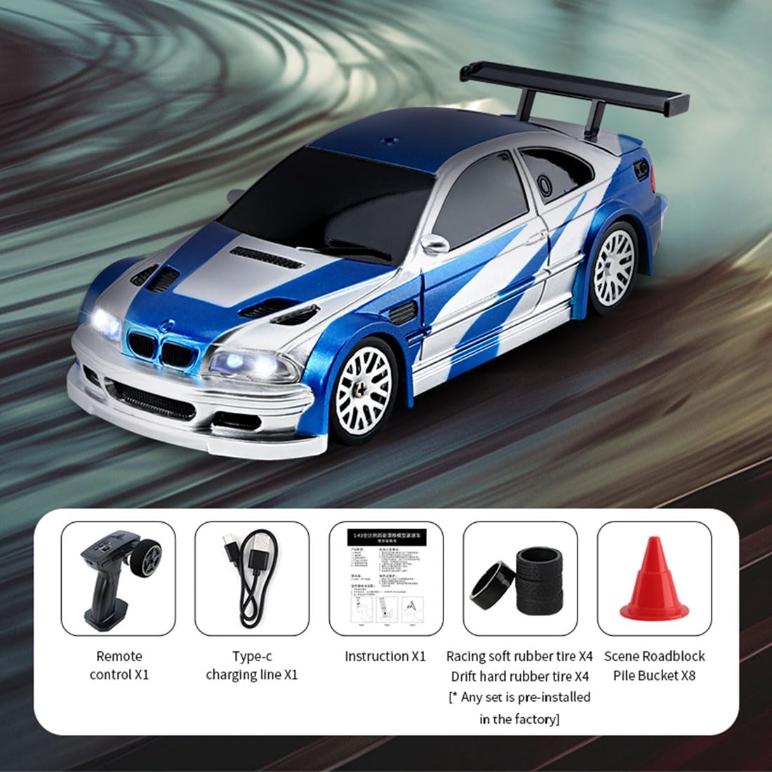 YounggDiy 1/43 Mini Gyro RC Drift Car, 2.4G 4WD Full-Proportion RC Electric 15KM/H Racing Drift Car Model with Gyro, Indoor Mini RC Toys Gift (RTR