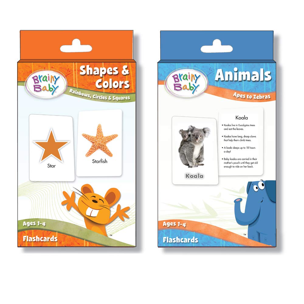 Brainy Baby Animals Flashcards and Shapes & Colors Flashcards Deluxe Edition Set of 2