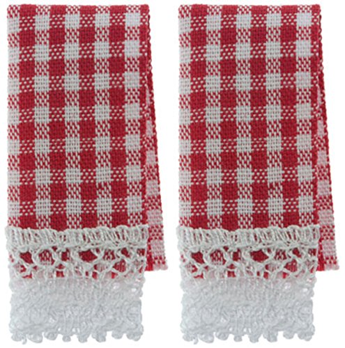 Dolls House Red Gingham Tea Towels Miniature Kitchen Cafe Accessory