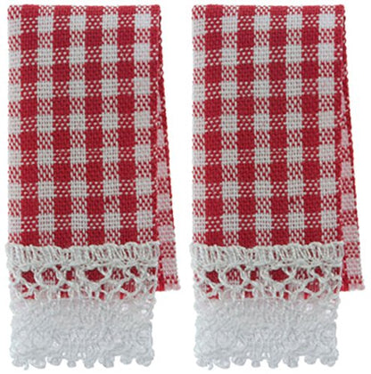 Dolls House Red Gingham Tea Towels Miniature Kitchen Cafe Accessory
