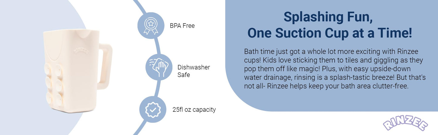 Rinzee® Baby Bath Rinse Cup with Suctions - Soft Silicone Shampoo Rinser for Kids - BPA?Free, Drains Upside Down, Sticks to Tiles. Patent Pending