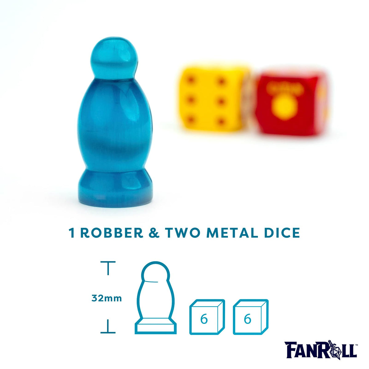FanRoll Compatible with Catan Premium Robber & Metal Dice Set, Cat's Eye Aquamarine