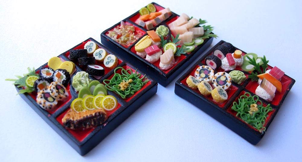 ThaiHonest Mixed Set 3 Dollhouse Miniature Sushi Bento,Tiny Food, Collectibles