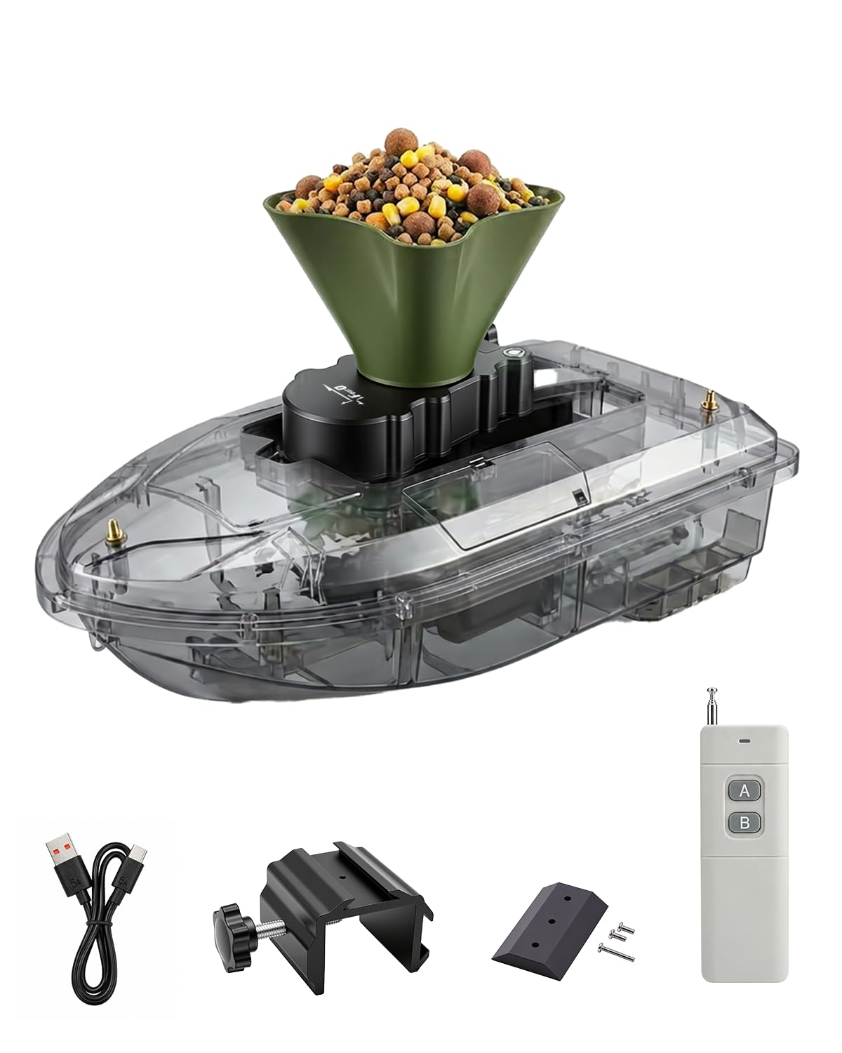 GAOSONOVA 360° Rotating Bait Spreader Attachment for RC Bait Boat Upgrade, 20-26 ft Coverage Automatic Bait Thrower System for Lake Freshwater Carp