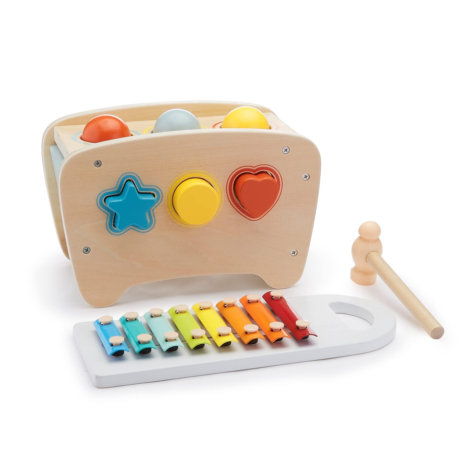 Amazon Basics Musical Pounding Bench With Xylophone and Shape Sorter Educational Toy for Toddlers, Developmental Learning Toy, Age 18M+, Boy Girl
