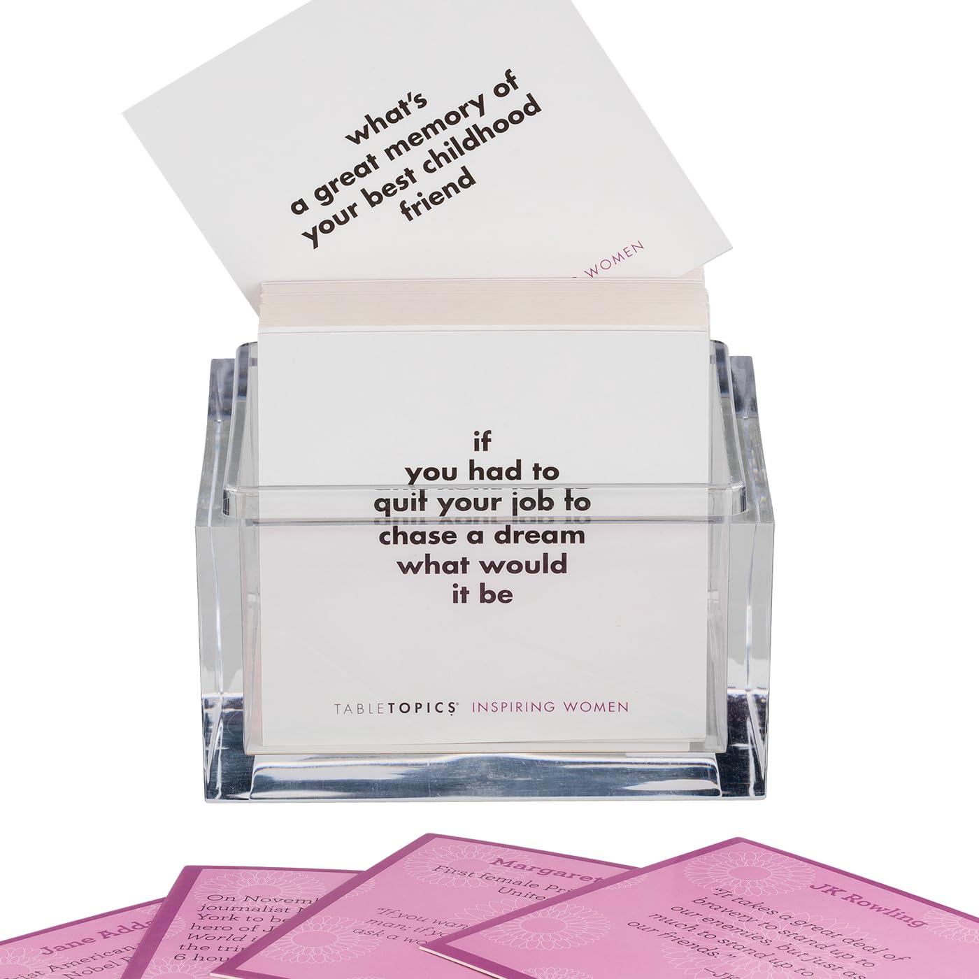 TableTopics Inspiring Women Question Card Game - 135 Conversation Starter Cards with Inspirational Quotes and Prompts for Discussions About Female