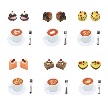30Pcs Miniature Food, 1:12 Scale Miniature Kitchen Accessories Set, Miniature Coffee Mugs Forks Cakes Dessert Model for Mini House Bakery Store