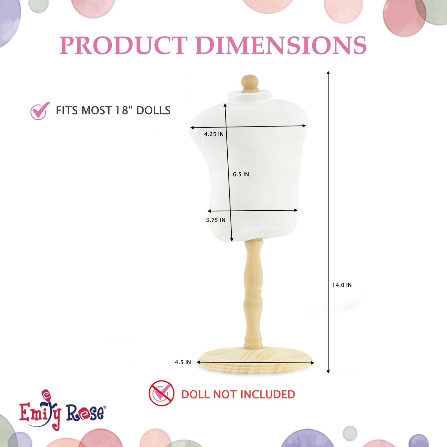 Emily Rose 18 Inch Doll Mannequin Dress Form - 100% Cotton Fill for Sewing & Display | Compatible with Clothing for American Girl Dolls - USA Brand