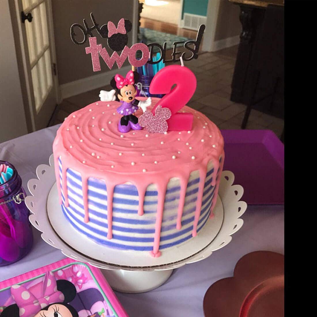 Oh Twodles Pink Cake Topper Second 2nd Birthday Party Supplies Decorations for Baby Girl Bday