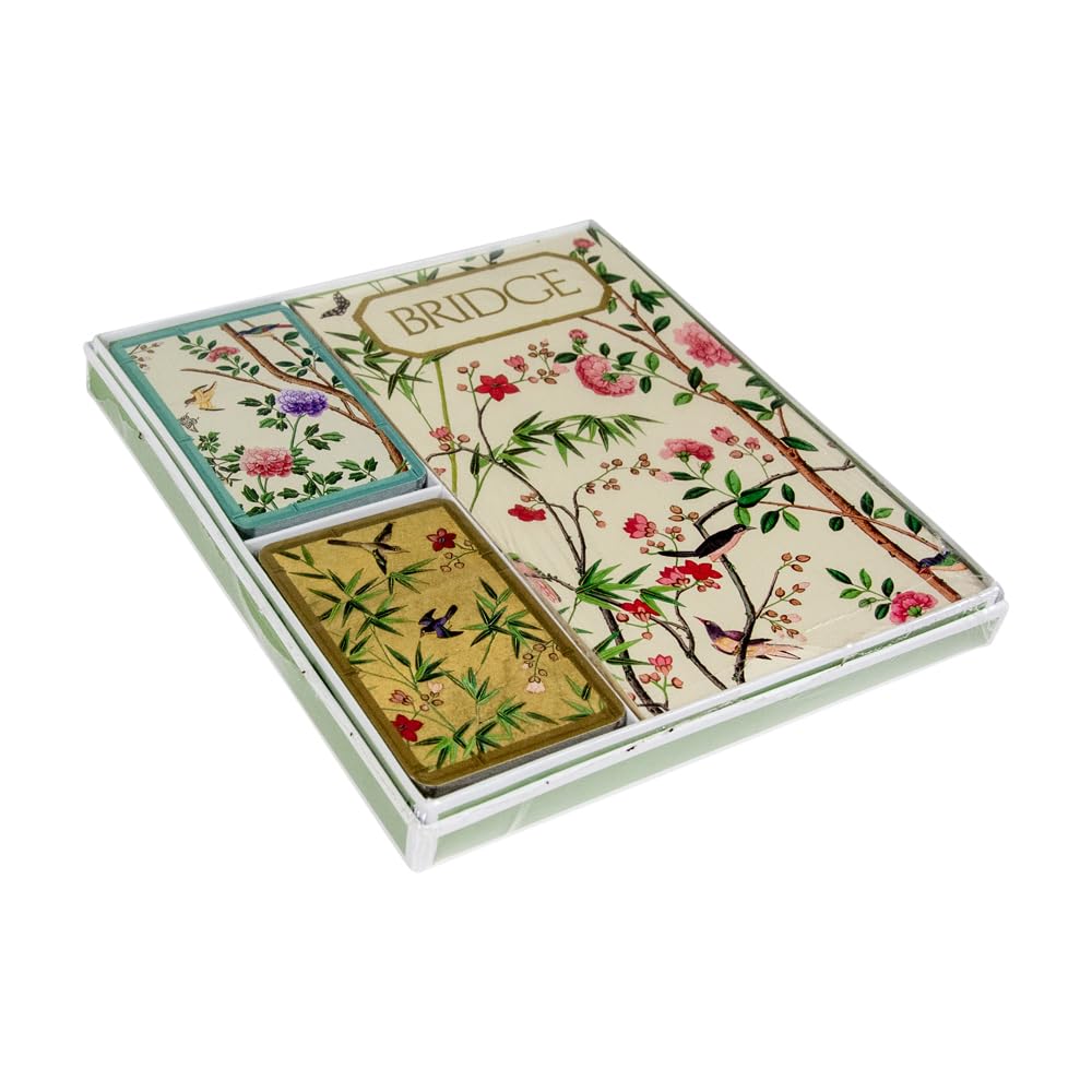 Caspari Chinese Wallpaper Bridge Gift Set in Blue, 2 Playing Card Decks & 2 Score Pads