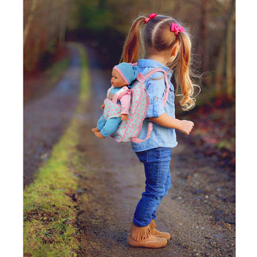13in Soft Baby Doll with Take Along Pink Backpack Carrier, Briefcase Pocket Fits Accessories and Clothing