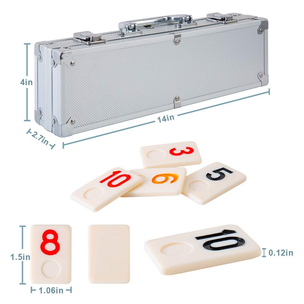 Homwom 106 Tiles Rummy Game - Travel Games Rummy Board Game Rummy Set with Aluminum Case & 4 Anti-Skid Durable Trays