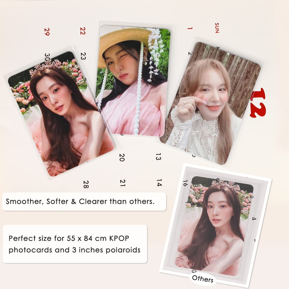 Baskiss 100 Packs Photocard Sleeves, 58 x 89 mm Thick 200 Microns Idol Card Protector Trading Shield for 3 inch Polaroid Kpop Album MD Photo