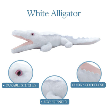 The Petting Zoo White Alligator & Pink Eyes Stuffed Animal Plushie, Gifts for Kids, Wild Onez Zoo Animals, Alligator Plush Toy 22 Inches