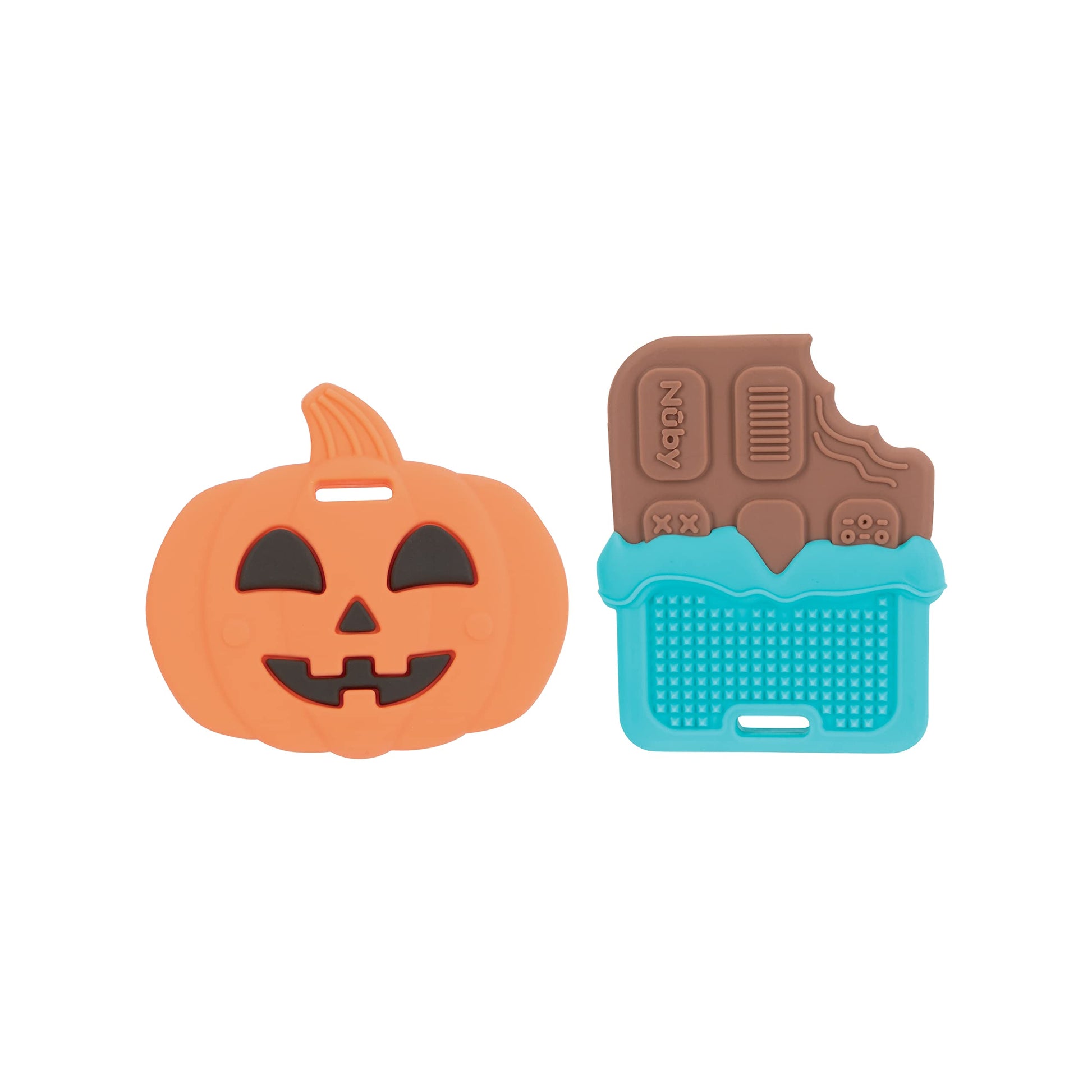Nuby All Silicone Pumpkin & Chocolate Bar Teether - 2 Pack, 3+ Months