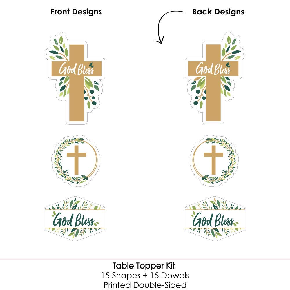 Big Dot of Happiness Elegant Cross - Religious Party Centerpiece Sticks - Table Toppers - Set of 15