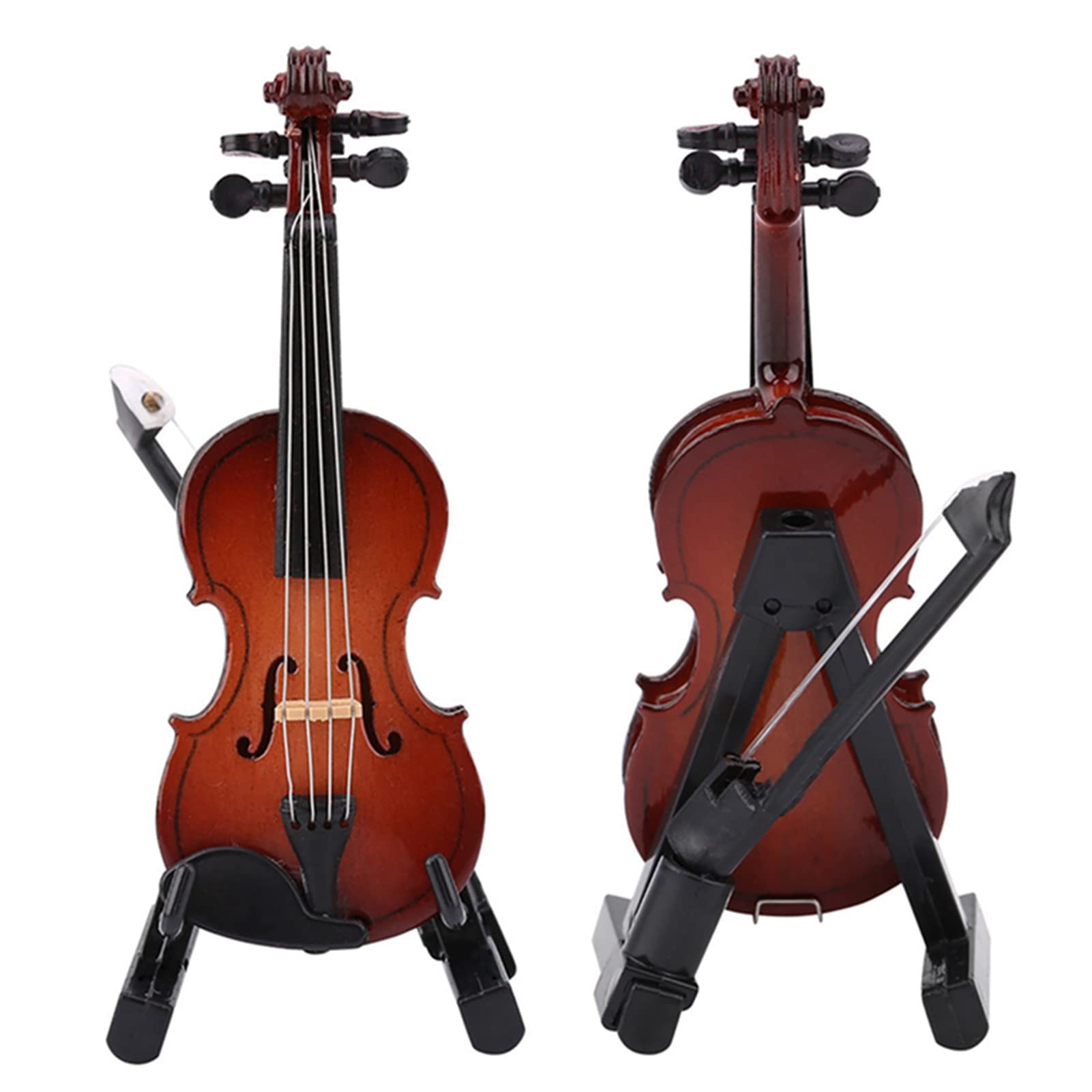 Mini Violin, Wooden Miniature Violin Model with Bow Stand Case Dollhouse Accessories for Home Office Decor Birthday Christmas Gift
