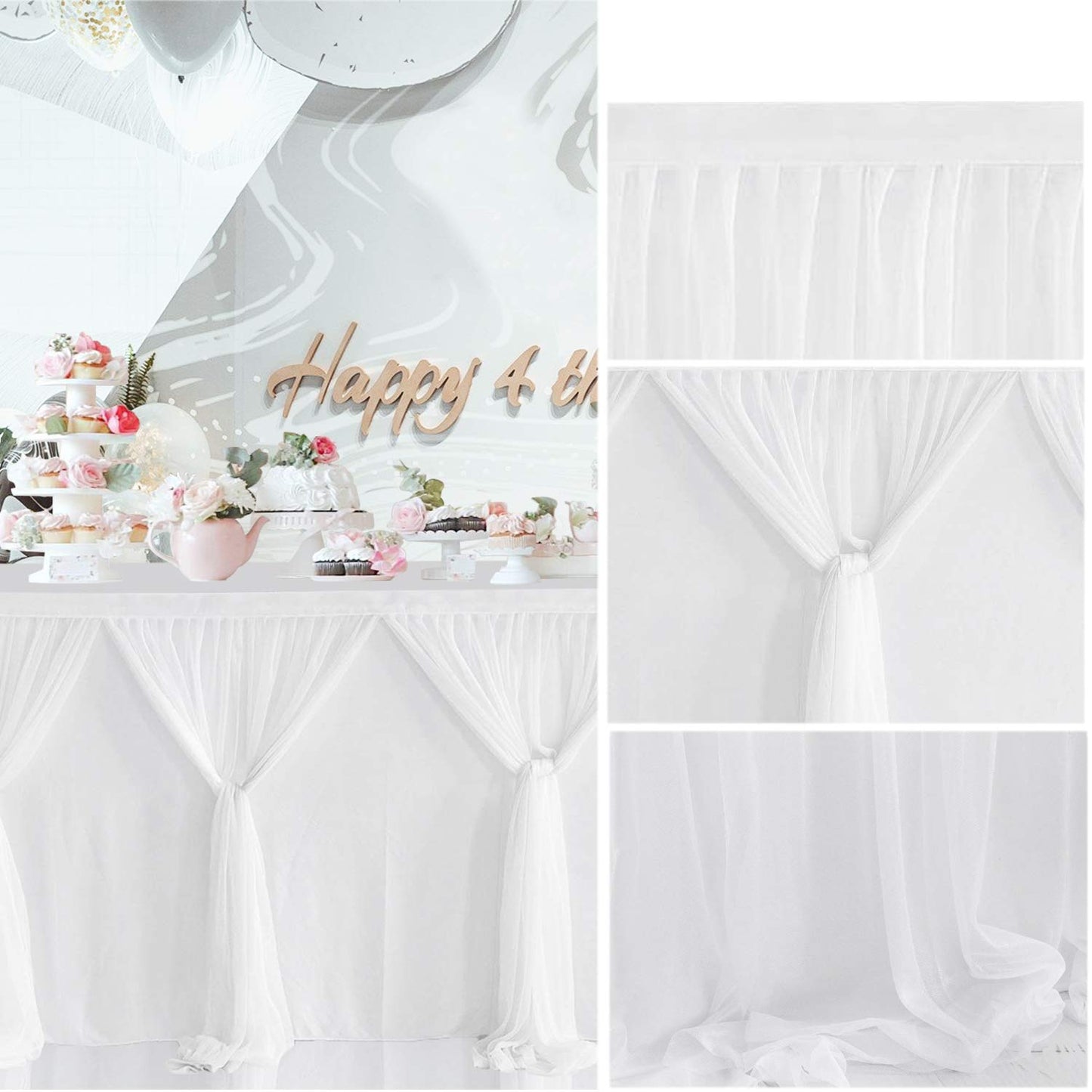 Besutolife White Tulle Table Skirt 6ft Wrinkle-Free Tutu Tablecloth for Gender Reveal, Wedding, Birthday, Reception, Banquet, Photo Booth, Party Table