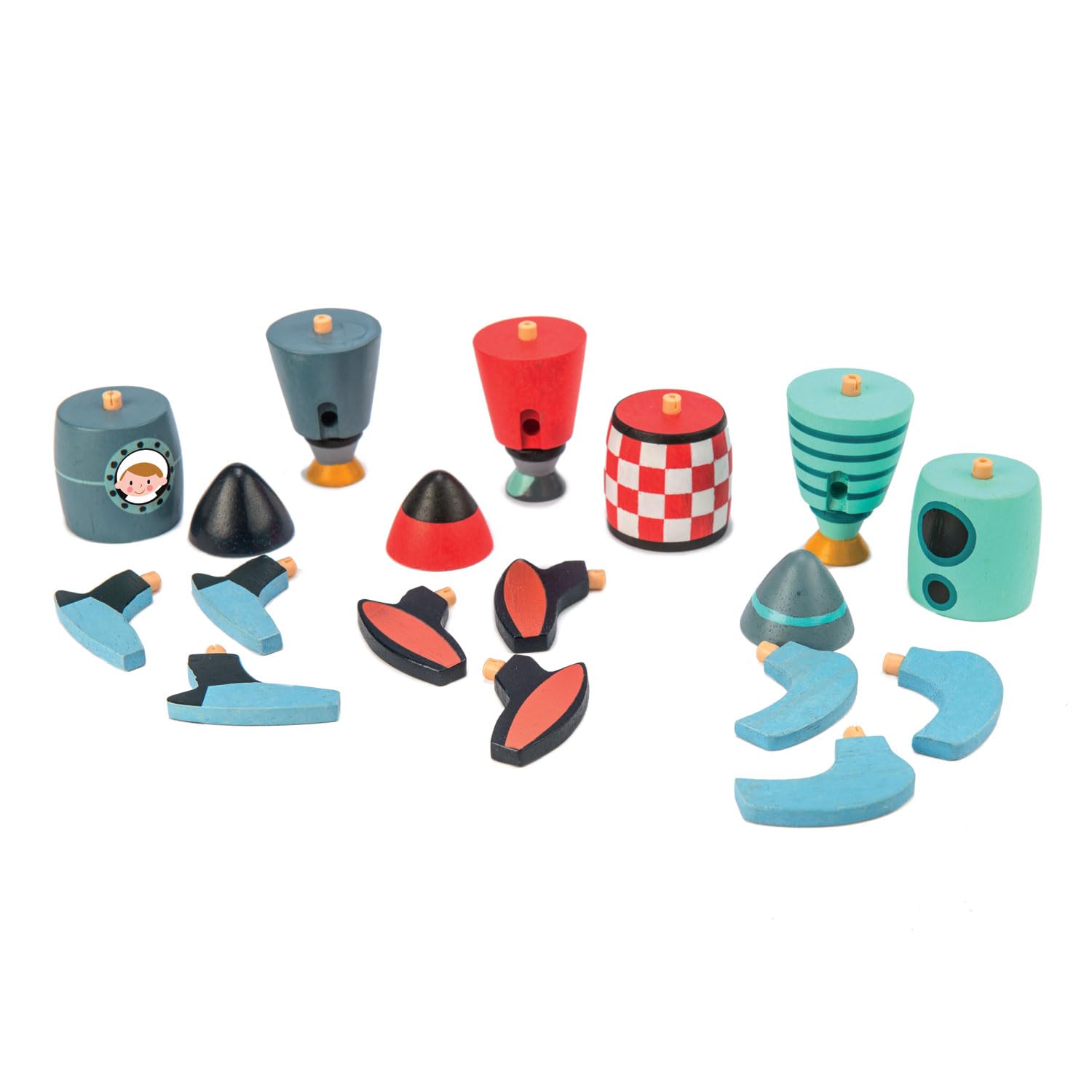 Tender Leaf Toys - Rocket Construction - 18 Pc Wooden Construction Toy Playset Builds 3 Space Ships - Develops Dexterity, Problem Solving