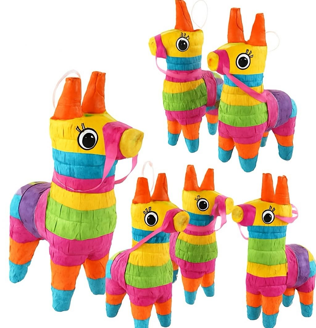 GIFTEXPRESS 6 Pack Mini Donkey Pinatas 7.5x5.5", Rainbow Party Decoration for Cinco De Mayo, Pinatas for Fiestas, Taco, Llama Birthday, Carnival