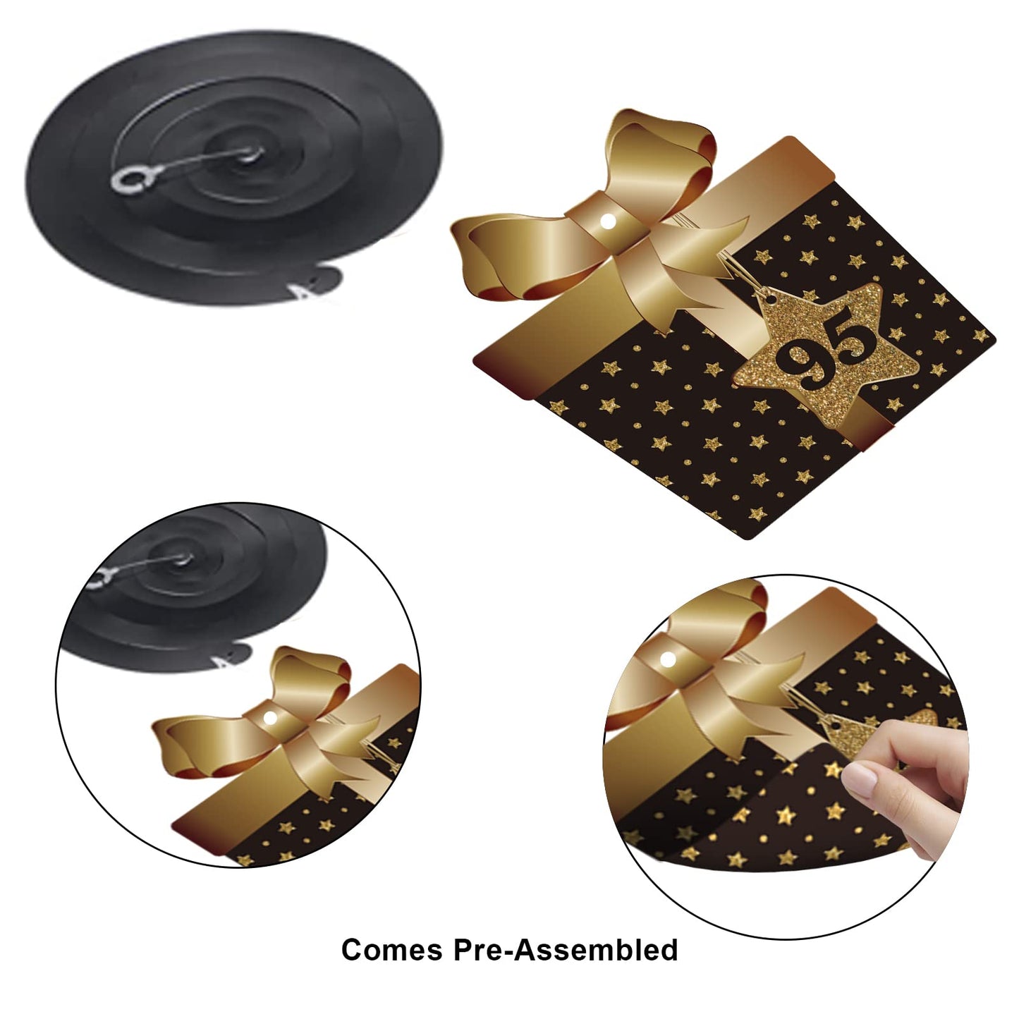 Happy 95th Birthday Party Hanging Swirls Streams Ceiling Decorations, Celebration 95 Foil Hanging Swirls with Cutouts for 95 Years Old Black and Gold