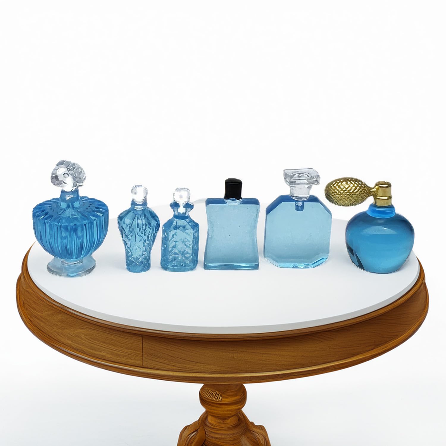 1/12 Scale Miniature Cosmetic Set: 6 Realistic Perfume Bottles for Dollhouse Bathroom & Crafts (Blue)