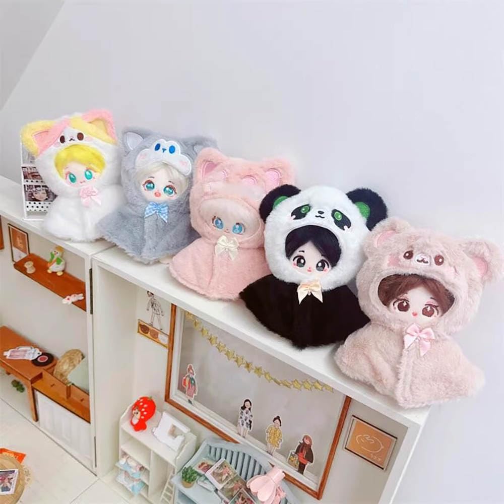 niannyyhouse 10cm Plush Doll Clothes Loose Shawl Cat Puppy Panda Bear Vest Doll Accessories Dress Up (Gray)