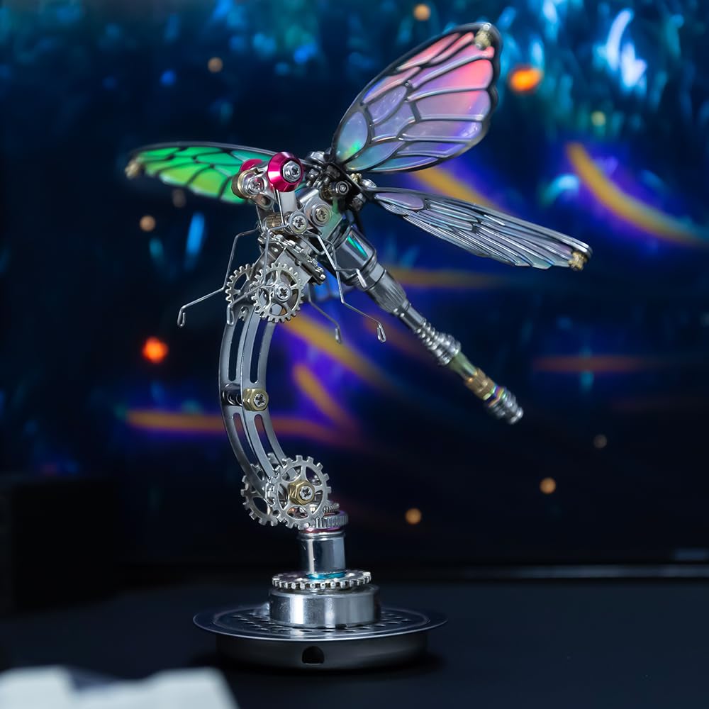 Arcynix Mostarle Cyberpunk Dragonfly 3D Metal Puzzle, DIY Mechanical Model Kit for Teens & Adults, Color-Shifting Electroplated Wings, Adjustable