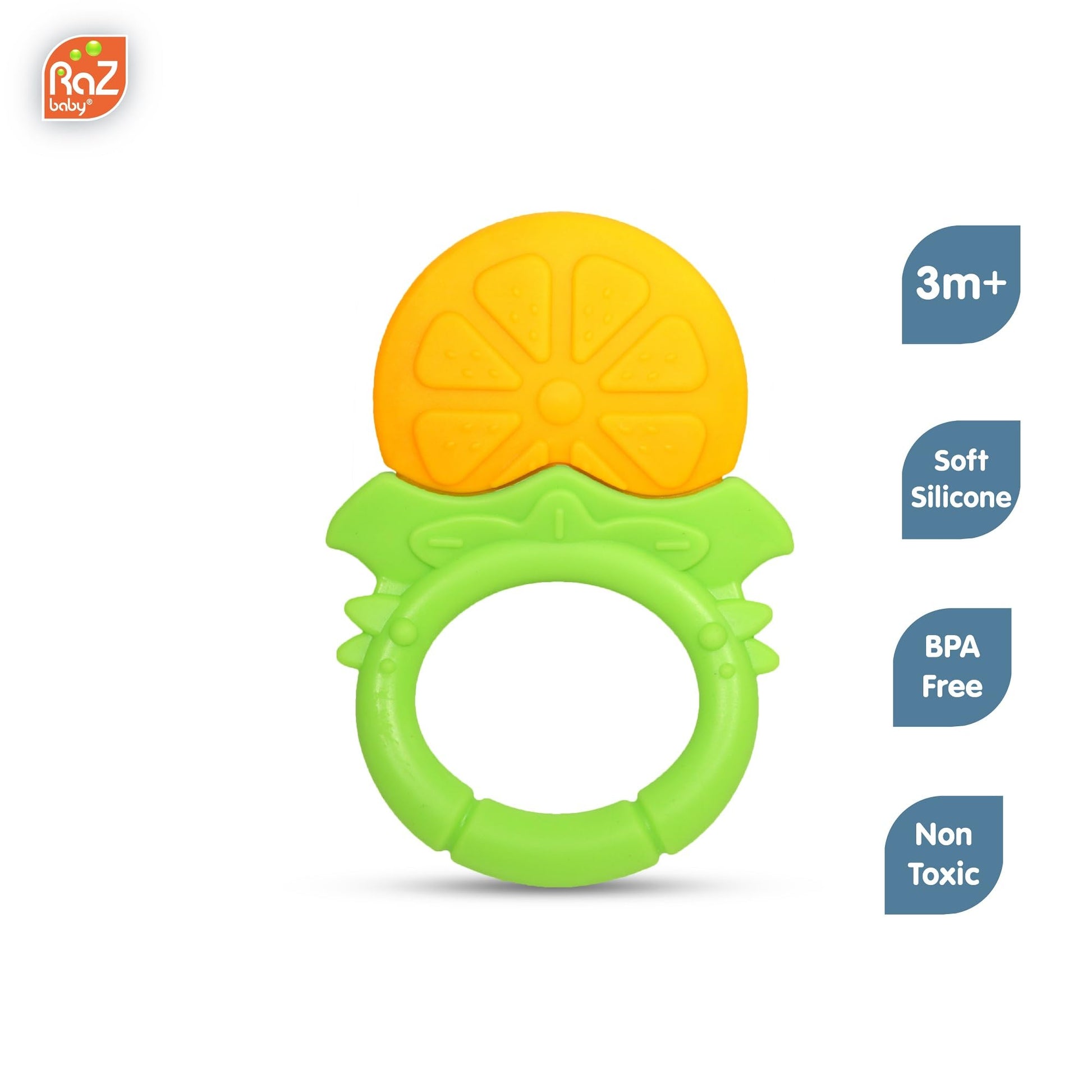 RaZbaby Fruitique Infant & Baby Massager & Teether Toy 3-Pack, Fruit-Shaped Multi-Texture Teethers Soothe Sore Gums, Non-Toxic BPA-Free Food-Grade