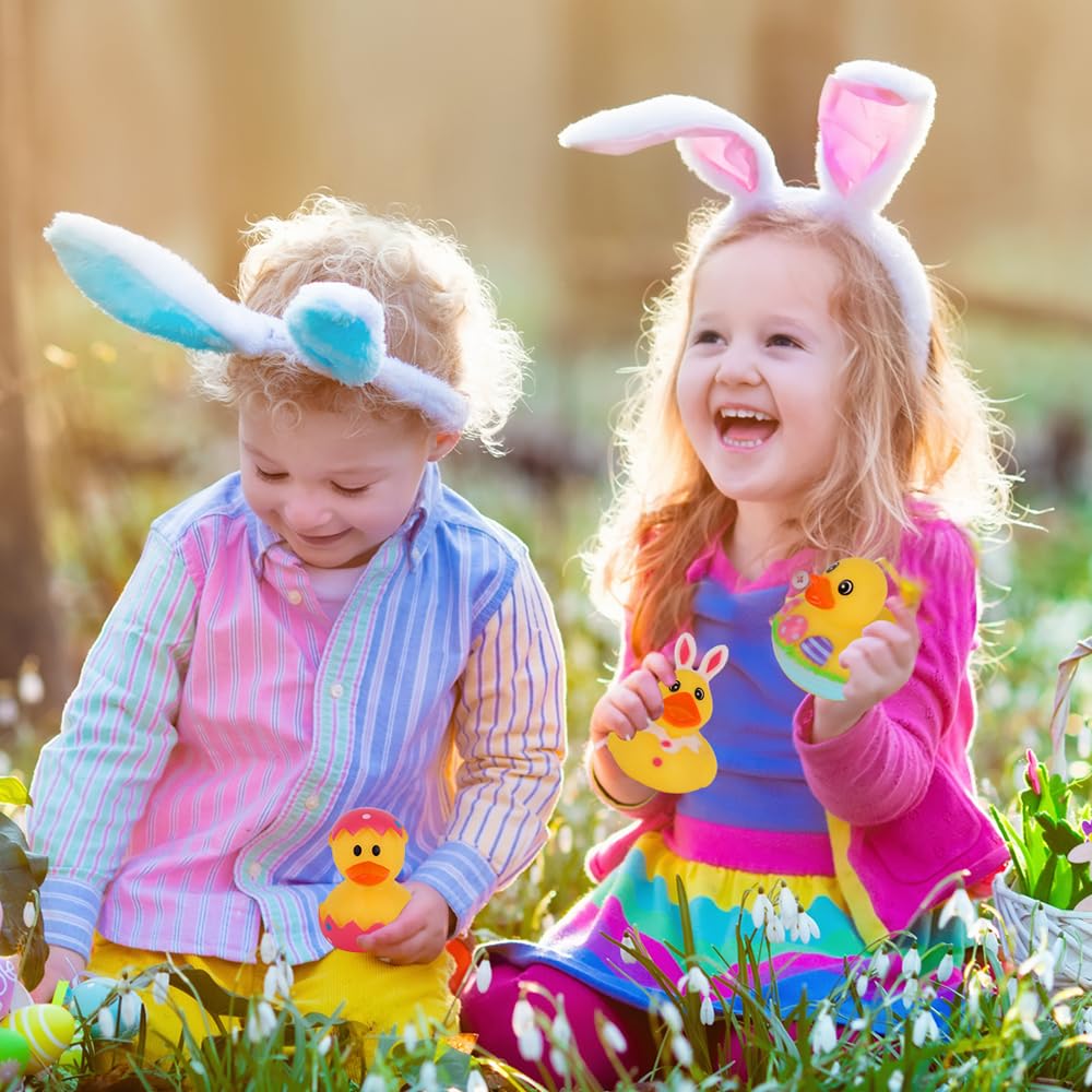 ArtCreativity 2.5 Inch Easter Rubber Ducks for Kids, Assorted Mini, Basket Stuffers, Egg Hunt Surprise Toys, Party Favors, Jeep and Bath, 12-Pack
