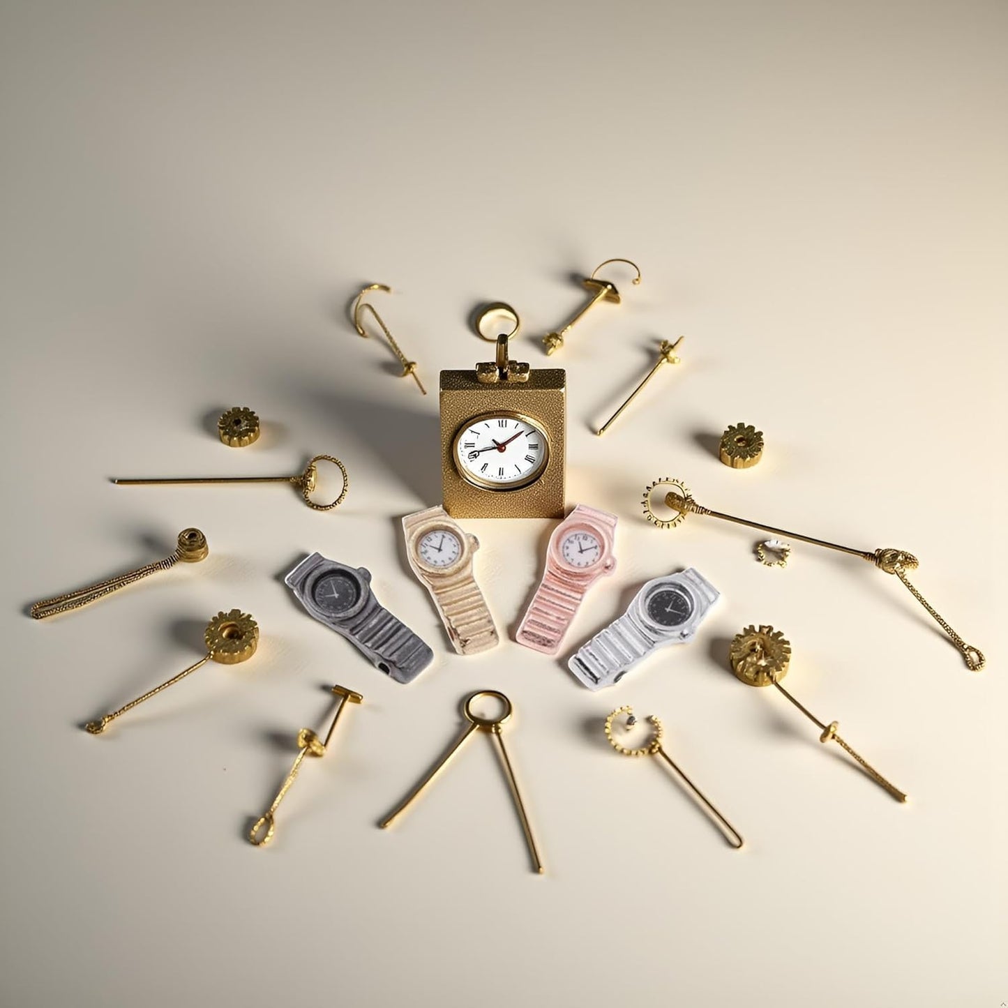 4Pcs/Set Miniature Watch Set Dollhouse, 1:12 Scale, Mini Crafts Dollhouse, DIY Accessories Decorations