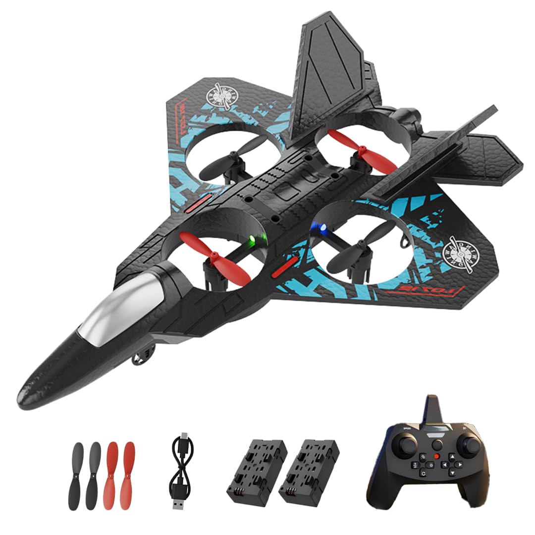 Feyzbol Foam Remote Control Airplane, RC Fighter Jet Features Led Lights, Drone for Children Aged 8-16 and Adults, 360° Flip, Stunt Roll, and Altitude
