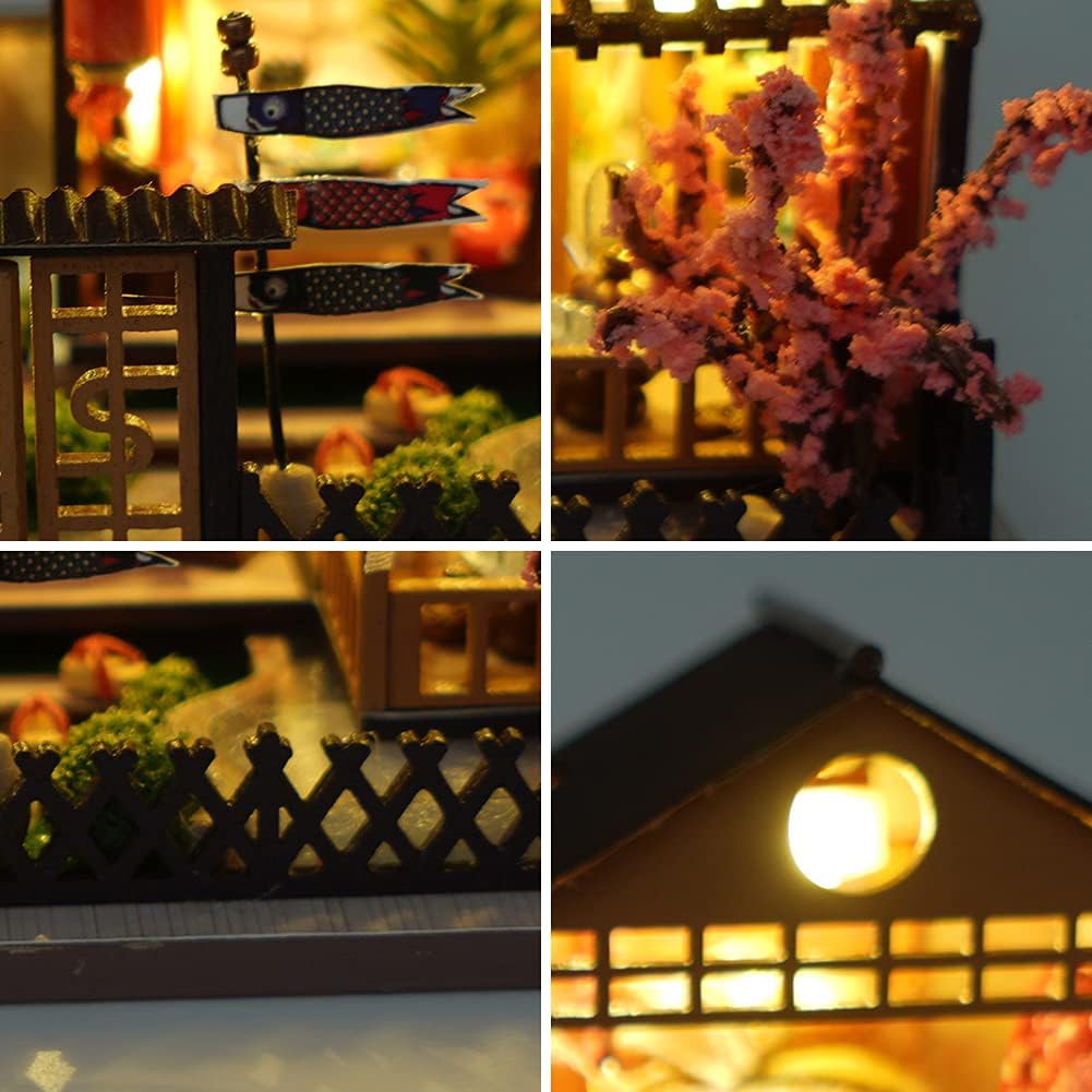 TOPBSFARNY Miniature Wooden Dollhouse Japanese Style Villa House DIY Doll House Kit Villa Building 3D Model Creative Gifts for Friend and Parents
